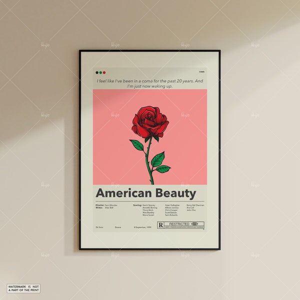American Beauty Poster | Quentin Tarantino | Minimalist Movie Poster | Custom Movie Posters | Wall Art Print | Home Decor