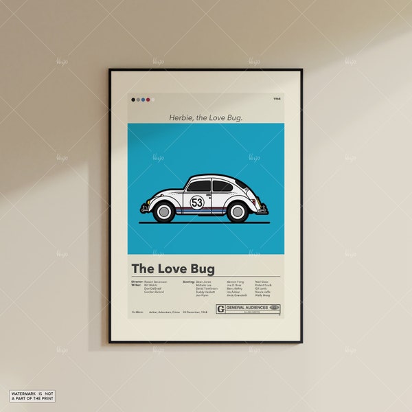 The Love Bug Poster | Robert Stevenson | Minimalistisches Filmplakat | Individuelle Filmposter | Wand Kunst Druck | Wohndekor