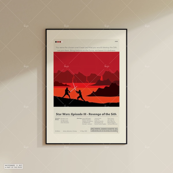 Star Wars: Episode III - Revenge Of The Sith Poster | Minimalist Movie Poster | Custom Movie Posters | Wall Art Print | Home Decor