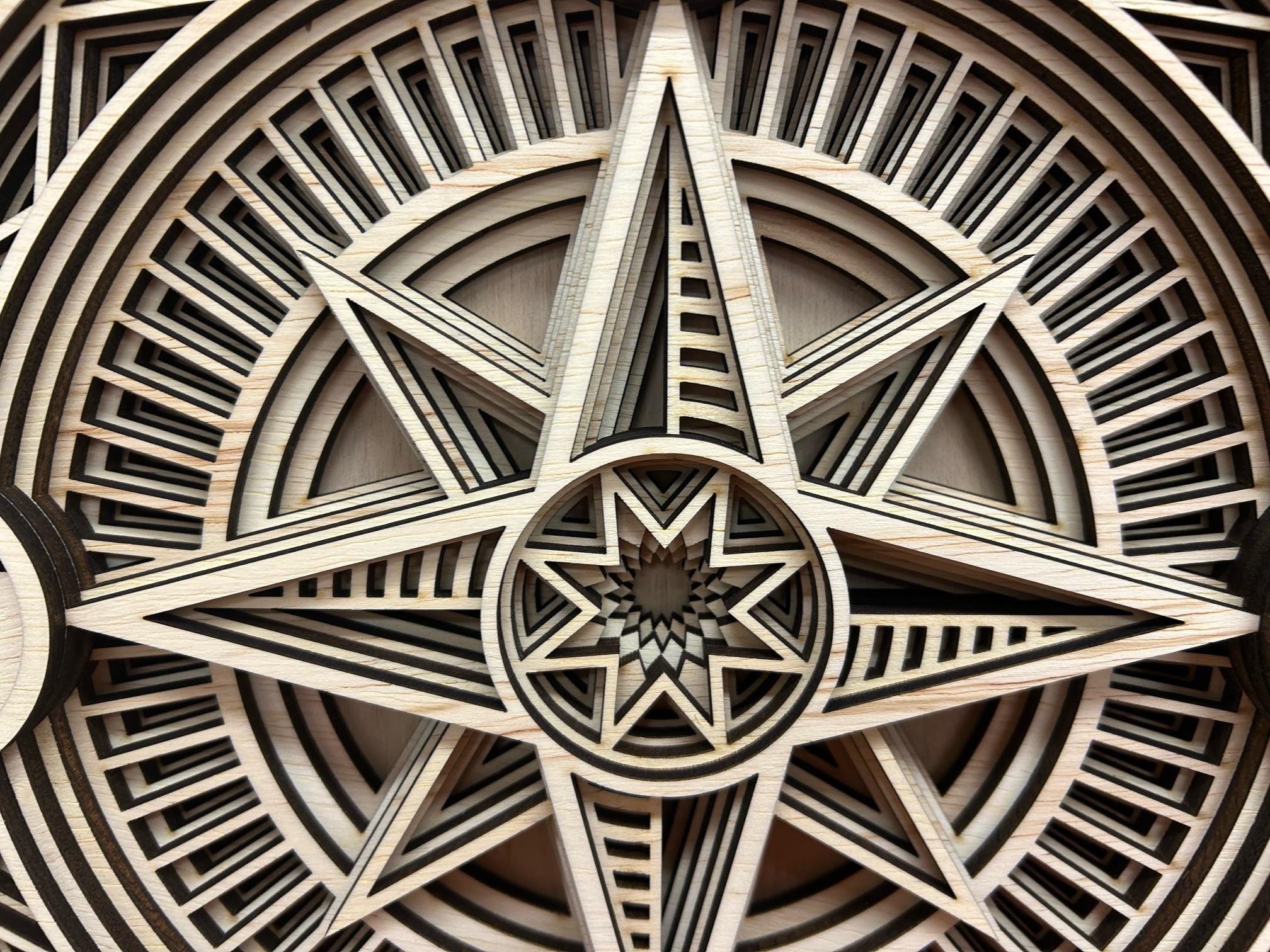Zen Compass Compass Rose Mandala, Compass Art, Layered Art Vibrant Wood Art Unique ...