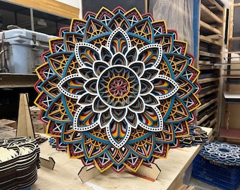 Laser Cut Mandala Wall Art - Geometric Multilayer Wooden Decoration - Boho Home Decor" Color pattern: Fiesta