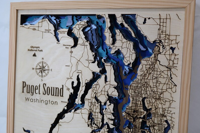 Puget Sound Topographical Map - Etsy