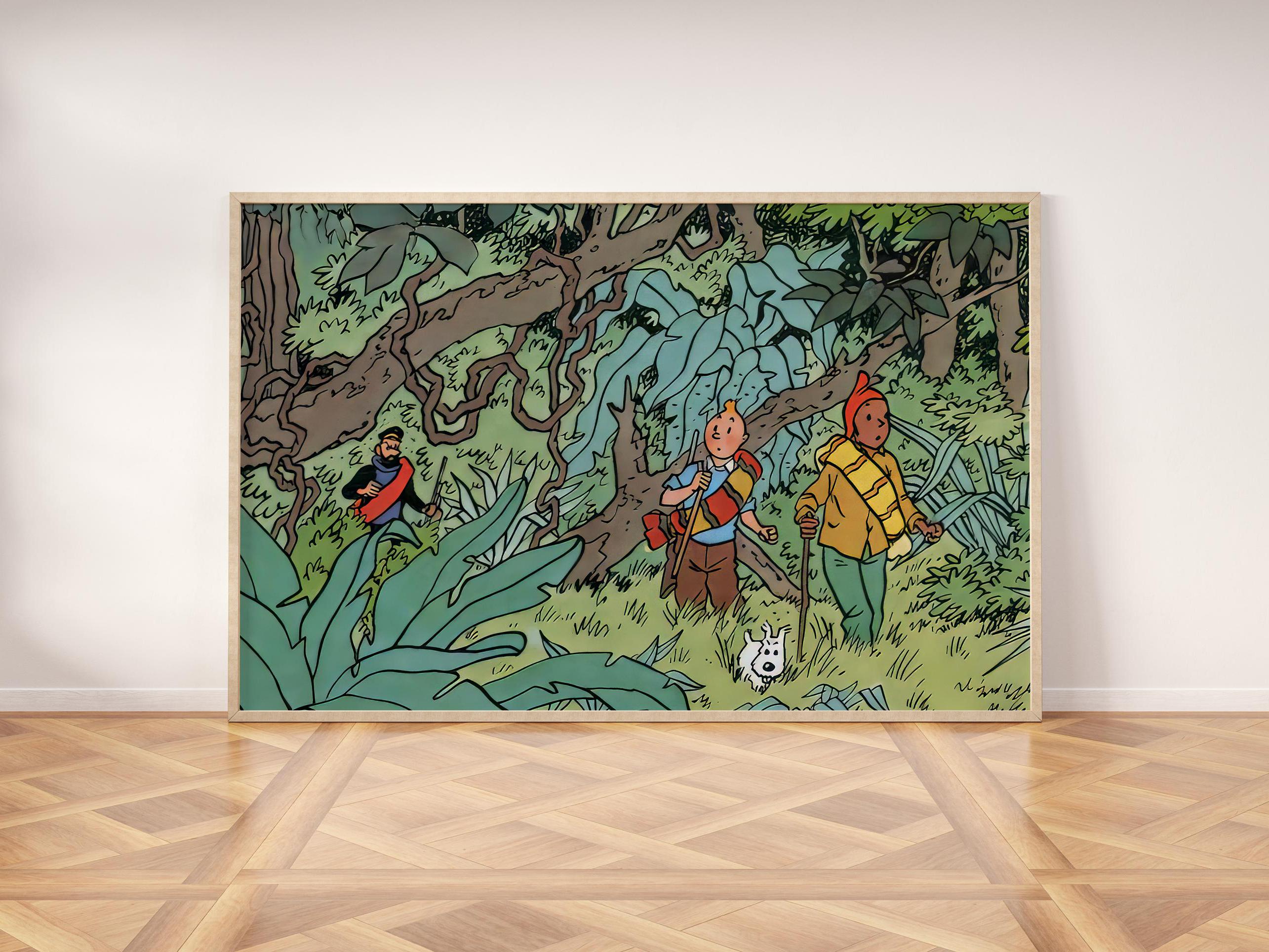 TINTIN コミックアート 木製フレーム Buy Tintin and Snowy Print: Framed Comic Art (4x6 Inches) Online