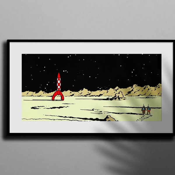 Tintin sur la lune, "On a marché sur la Lune" , Téléchargement Numérique 4k Haute Qualité pour Impression, Poster, Affiche de Bande Dessinée