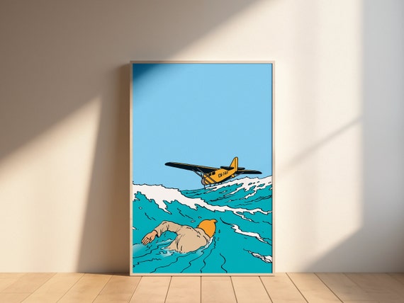 Tintin Swimming, Airplane, Very High Quality Digital Download