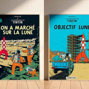 2 Tim und Struppi Cover „Objectif Lune“ und „Wir gingen auf dem Mond“ – Hochwertiger digitaler Download, 4k, JPG / PDF, 24"x36"