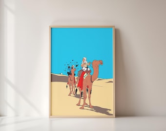 Tintin in the Desert - A2, A3, 24x36inch, A4, 4k / 300dpi, JPG, Tintin, Haddock and Snowy