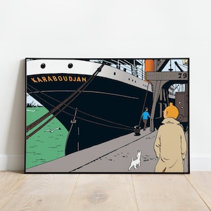 Tintín en un puerto, descarga digital en alta calidad 4k - para imprimir - Arte mural / Póster / Póster de cómic / Kuifje
