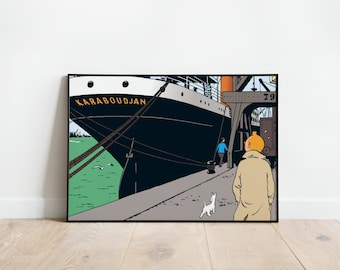 TINTIN コミックアート 木製フレーム Tintin, 4 Landscapes, 4k High Quality Digital Downloads