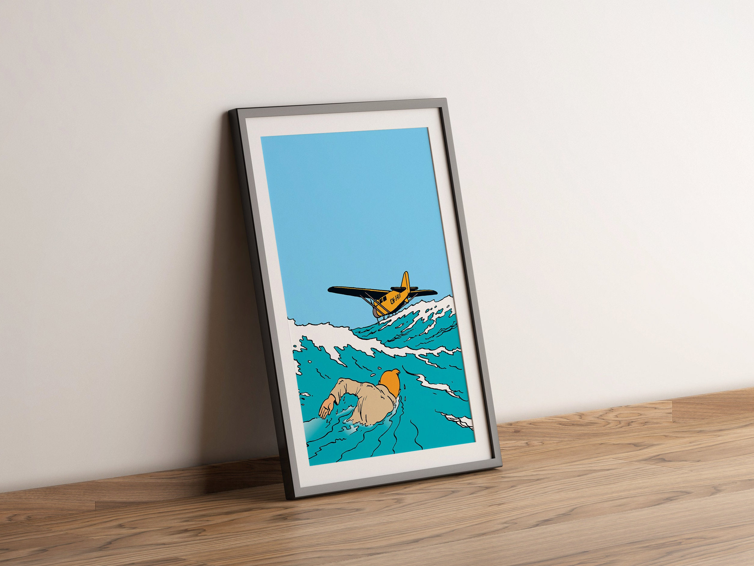 Tintin Swimming, Airplane, Very High Quality Digital Download