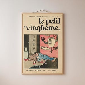 Poster Vintage Tintin - "Le petit Vingtième, Le Lotus Bleu" - A2, A3, A4 (+24"x36") Téléchargement Numérique Haute Qualité