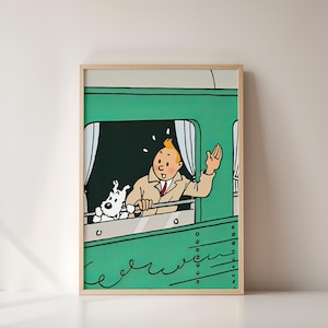 Tim und Struppi am Zugfenster, Poster. Cartoon-Box zum Ausdrucken