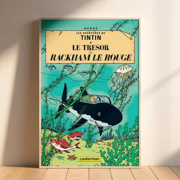 Tintin cover "Red Rackham's Treasure" - Digital Download 4k 300ppp high quality, Tintin poster, Tintin album