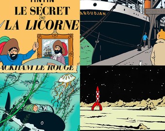 TINTIN コミックアート 木製フレーム 木版画複製 A4 フレーム入り – ハイカラ美術館