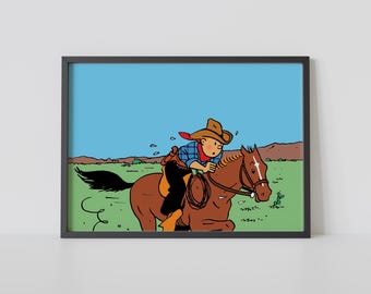 Tintin on Horseback in the United States; Tintin in America, High Quality Digital Download for Print / Poster / Comic Book Poster
