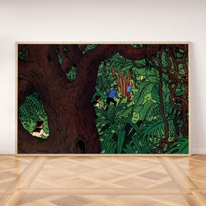 Tintin in the Jungle, with Thomson and Thomson and Captain Haddock, poster, wall decoration, adventure poster