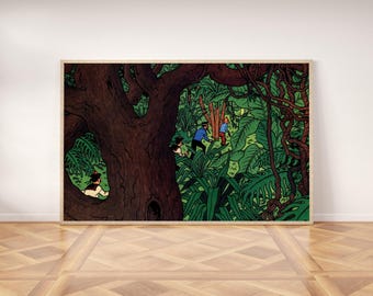 Tintin in the Jungle, with Thomson and Thomson and Captain Haddock, poster, wall decoration, adventure poster