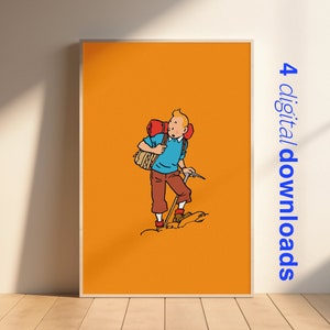 Tintim no Tibete, 4 downloads digitais 2 cores - arquivos para impressão - Arte de parede / Pôster / Pôster de história em quadrinhos / Kuifje