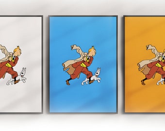 Tintin Téléchargement Numérique 3 couleurs - pour Impression - Art Mural / Poster / Affiche de Bande Dessinée / Kuifje - Version 1