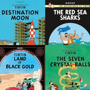 Capas em inglês: Tintim, 4 downloads digitais A4 de alta qualidade - para impressão - Arte de parede / pôster / História em quadrinhos