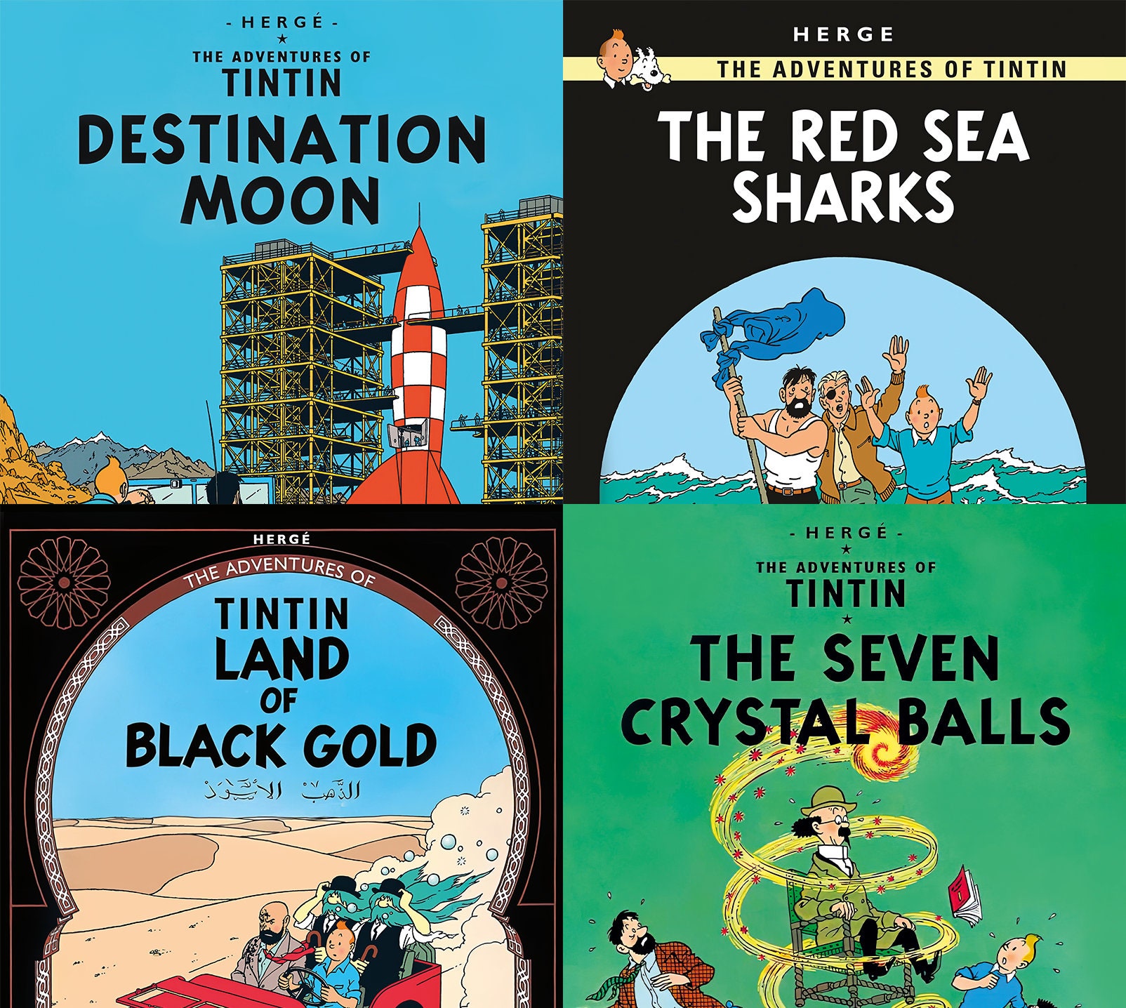 English Covers: Tintin, 4 High Quality A4 Digital Downloads - for