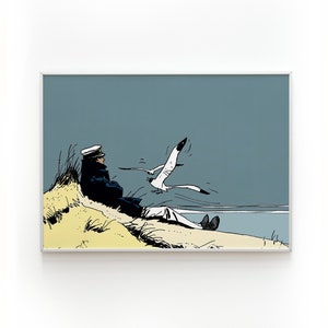 Corto maltański plakat, Digital Download, krajobraz plaży, słynny obraz