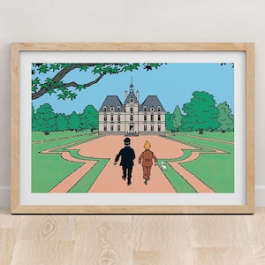 Tintin and Haddock at Moulinsart, Printable Poster, High Quality Digital Download, Landscape format multiple dimensions.
