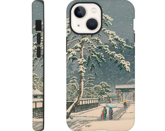 Coque Rigide - Estampe Japonaise, Personnages dans la Neige, Paysage.