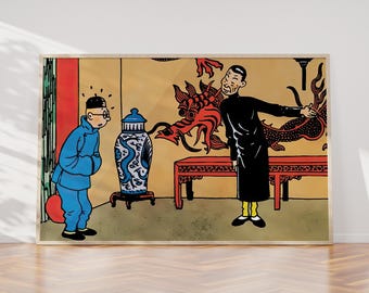 Tintin Discovers the Blue Lotus, High Quality Digital Download for Print / Poster / Comic Book Poster