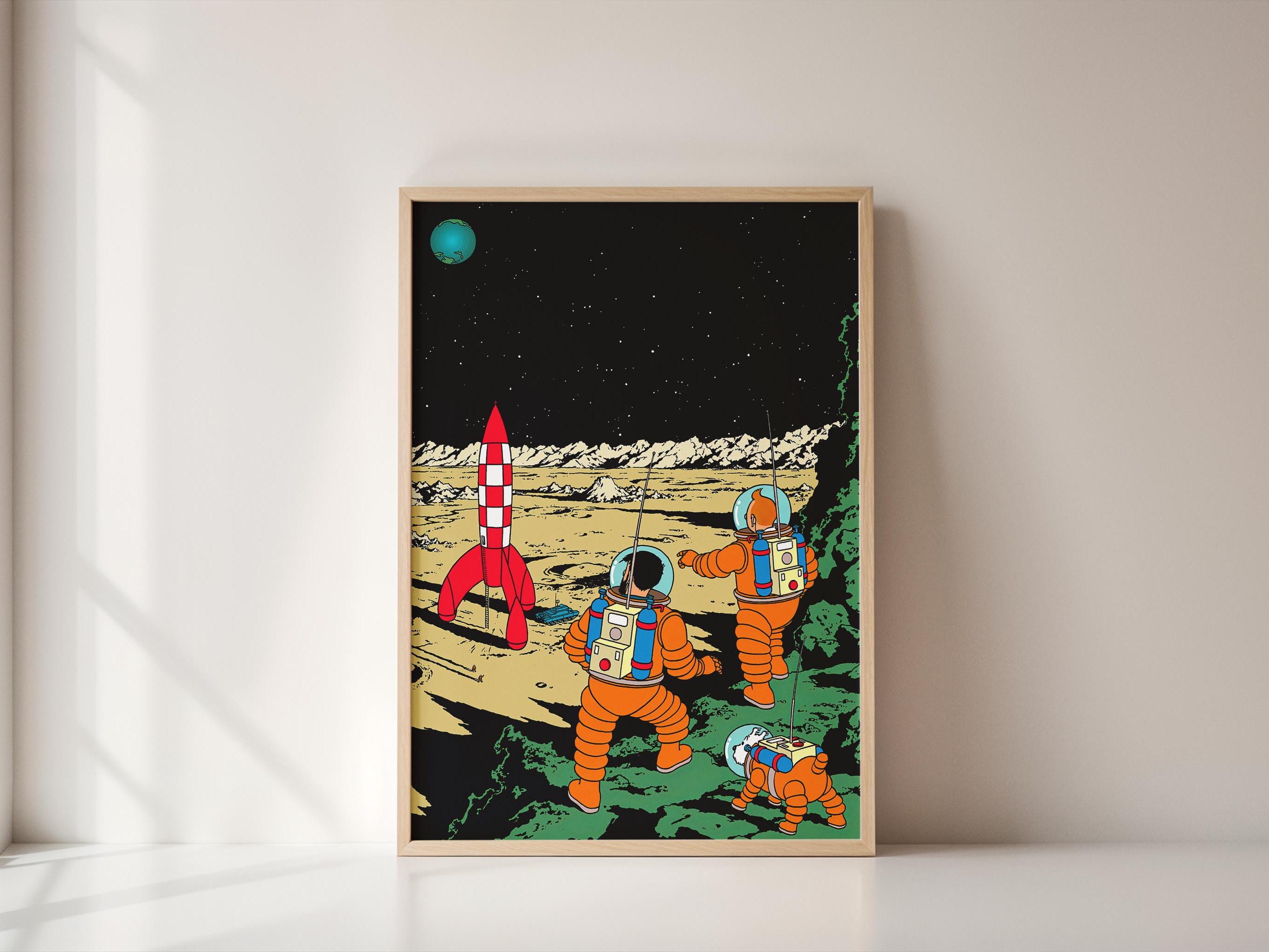 Tintin on the Moon, Landscape, Poster Digital Download, Comic Book, High Quality, A2