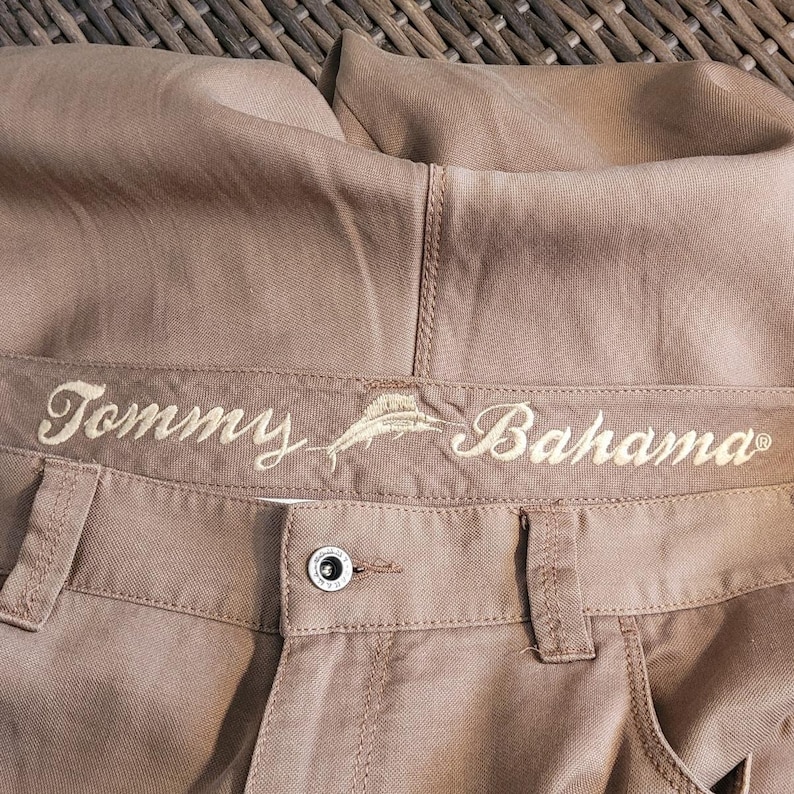 Vintage heren Tommy Bahama Tencel katoenen broek bruin ontspannen resortwear, € 40,- afbeelding 6