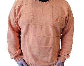 Vintage 90s  IZOD Cotton Sweater XL Sherbet Orange Textured Knit Dadcore Y2K