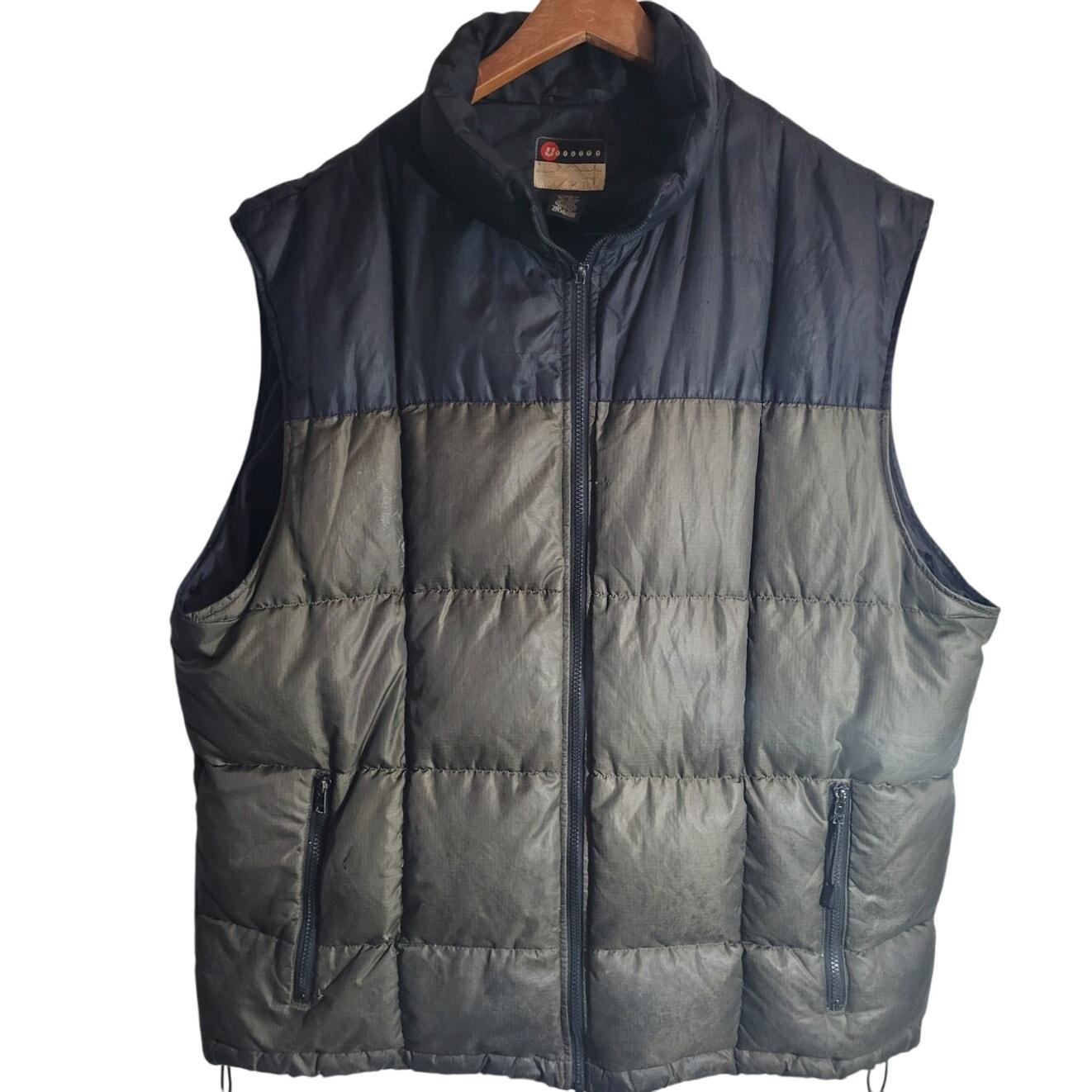 VNTG Utility Down Vest XL Army Green Black Quilted Puffer