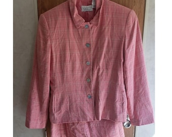 Vintage Linen Skirt Suit Pink Set Petite Blazer Matching Coastal Grandma