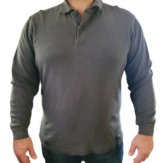 IZOD Mens Charcoal Gray Grey Collared 100 Cotton Jersey Thermal Long Sleeves M Etsy
