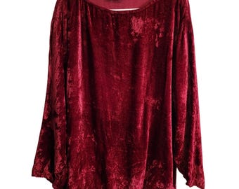 VNTG jaren 90 paspoorten rode fijngemalen fluwelen tuniektop oversized S Witchy Coquette