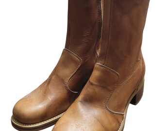 VINTAGE 1970's Sears Comb Last womens leather block heel work boots sz. 8.5