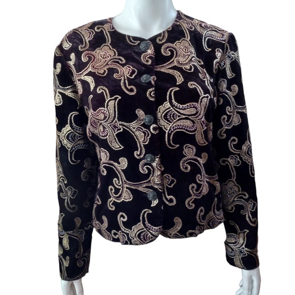 VINTAGE 1990s Norton McNaughton black velvet gold floral brocade jacket sz. 10