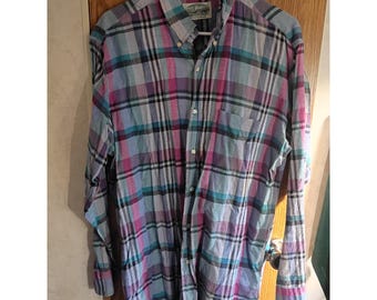 Vintage Britches Great Outdoors Plaid Button Shirt Mens Large Cotton USA