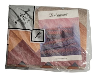 Lenzuolo piatto matrimoniale Lady Pepperell Vintage Vintage con motivo geometrico retrò di quarta dimensione, nuovo con etichette.