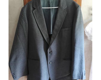 Blazer da uomo vintage anni '70, grigio, giacca sartoriale retrò formale, vestibilità ampia, lunghezza 46