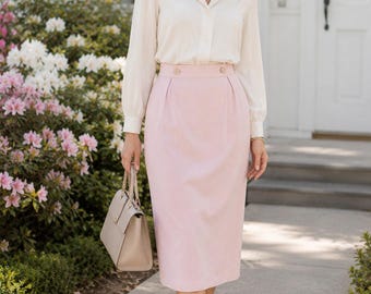 Petite jupe rose mi-longue Evan Picone pour femmes Union Made USA Career Office