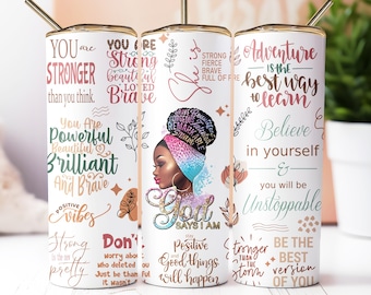 Envoltorio para vaso inspirado en una chica negra, diseños con frases positivas (producto digital)