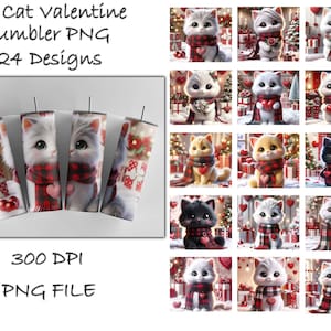 Valentine Tumbler Wrap Bundle, Cat 3D Valentine Tumbler Png, Valentine Sublimation Designs, Valentines Day Tumbler Wrap, Valentine Gift