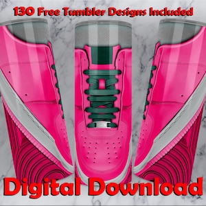 Pink Sneakers tumbler wrap, 20oz Skinny Tumbler Sublimation Design, Sneakers shoes tumbler wrap PNG, Pink Sneakers 20oz Tumbler Design