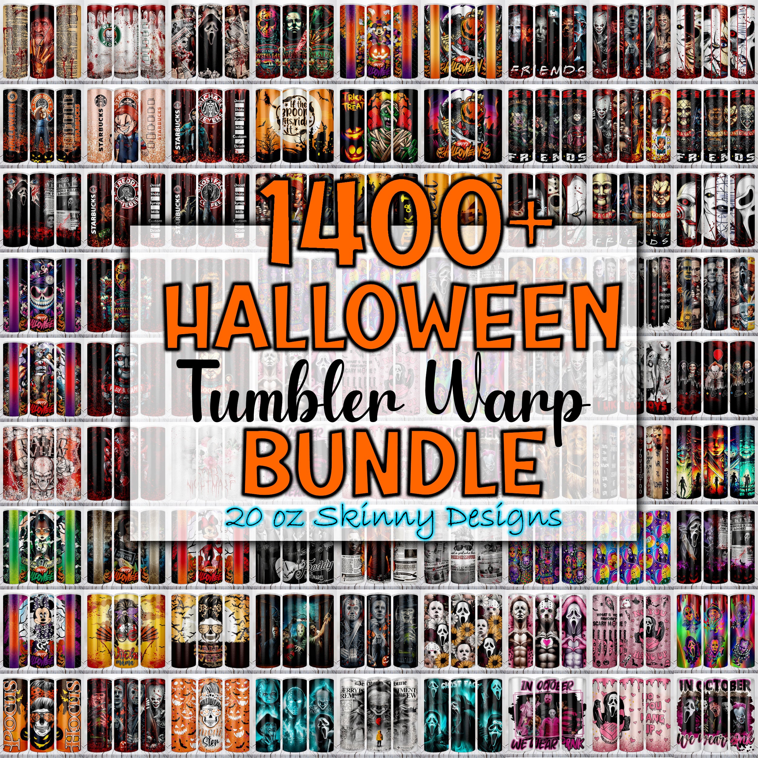 Plus de 1400 motifs horreur verre maigre 20 oz Png, film Halloween gobelet Wrap Png sublimation, film d'horreur gobelet, téléchargement numérique