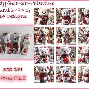 Teddy Bear 3D Valentine Tumbler Wrap Bundle,Valentine Tumbler Png, Valentine Sublimation Designs,Valentines Day Tumbler Wrap, Valentine Gift