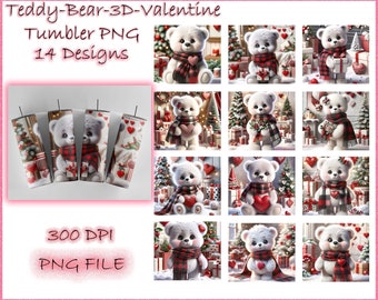 Paquete de envoltorios para vasos de San Valentín con osito de peluche (descarga digital PNG)