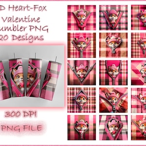 Valentine Tumbler Wrap Bundle, Fox 3D Valentine Tumbler Png, Valentine Sublimation Designs, Valentines Day Tumbler Wrap, Valentine Gift