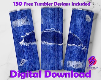Envoltura para vaso delgado de 20 oz con diseño desgastado de jeans azules (descarga digital)